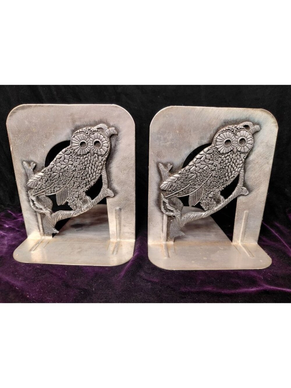 Vtg Metzke Pewter Metal 1980 Owl Bookends Handcrafted Rustic Design